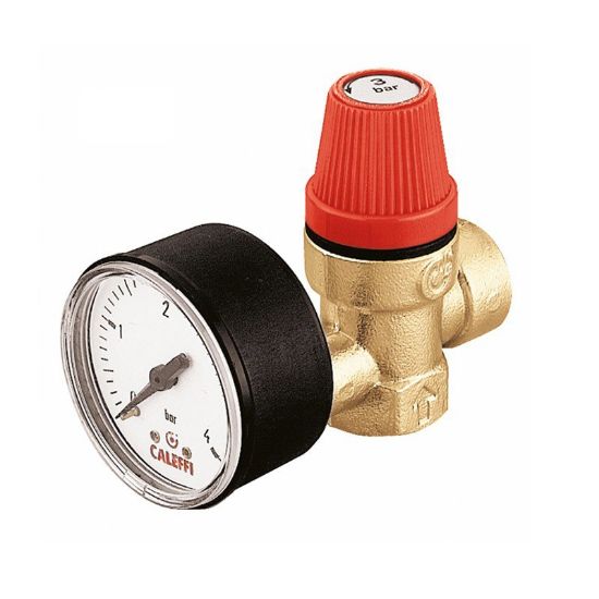Immagine di VALVOLA SICUREZZA FEMMINA CON MANOMETRO Ø 1/2" 2,5 BAR CALEFFI