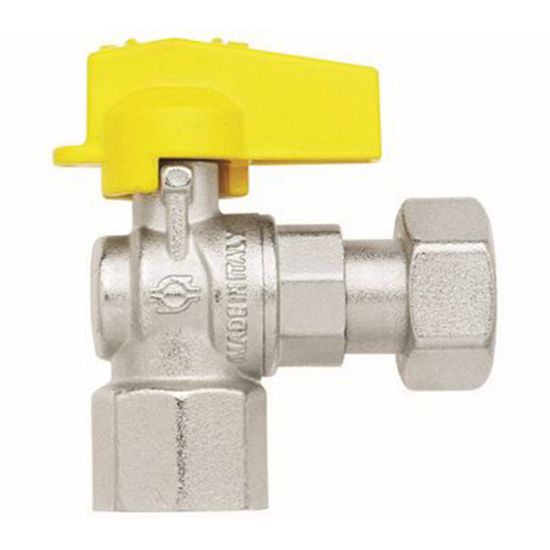 Immagine di RUBINETTO GAS A SQUADRO Ø 1/2"F CON GIRELLO Ø 1/2"F