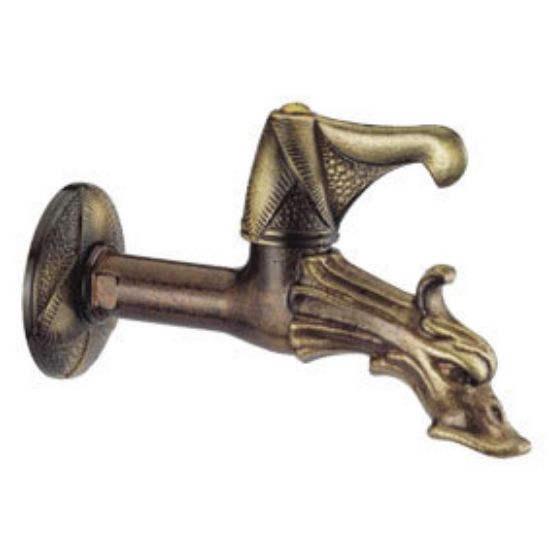 Immagine di RUBINETTO ARTISTICO BRONZO PASSO RAPIDO CON ROSONE E PORTAGOMMA Ø 1/2" PER FONTANA DA ESTERNI