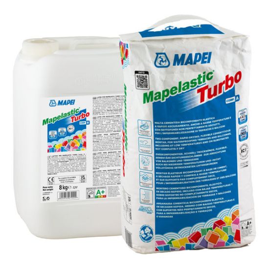 Immagine di MAPELASTIC TURBO BICOMPONENTE ELASTICA ASCIUGAMENTO RAPIDO PER L'IMPERMEABILIZZAZIONE DI TERRAZZI E BALCONI COMPONENTE A SACCO DA 10 KG MAPEI