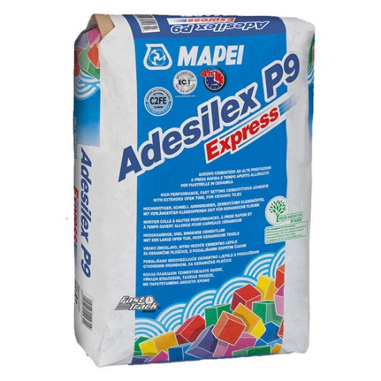 Immagine di COLLA ADESILEX P9 EXPRESS E GRIGIO ADESIVO CEMENTIZIO A PRESA RAPIDA PER PIASTRELLE IN CERAMICA PER INTERNI ED ESTERNI SACCO DA 25 KG MAPEI