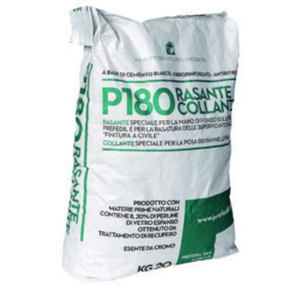 Immagine di COLLANTE RASANTE P180 A BASE DI CEMENTO BIANCO ED INERTI PER MANUFATTI ARGILLA SACCO DA 20 KG PREFEDIL