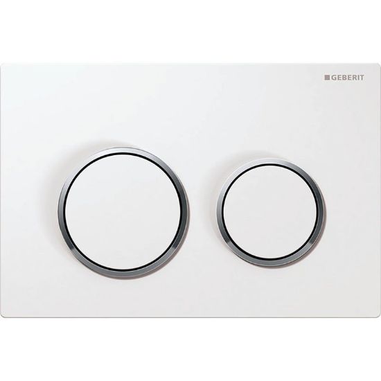 Immagine di OMEGA20 ROUND PLACCA DI COMANDO DOPPIO TASTO BIANCO/CROMATO/BIANCO PER CASSETTA OMEGA GEBERIT