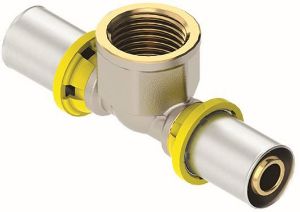 Immagine di TEE INTEREMEDIO CON DERIVAZIONE FEMMINA FILETTATO NICHELATO MULTIGAS Ø 20X1/2"FX20