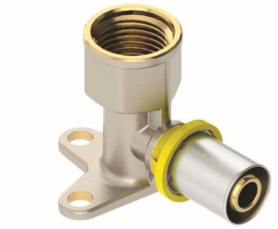 Immagine di CURVA A 90° FILETTATA FEMMINA FLANGIATA COLLO LUNGO MULTIGAS Ø 16 MM 1/2"