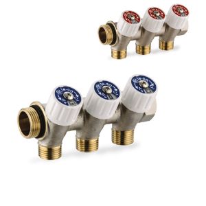 Immagine di COLLETTORE SANITARIO Ø 3/4" MF 4 VIE DA 1/2" CON RUBINETTI ED AUTOTENUTA TE-SA