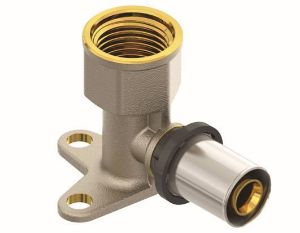 Immagine di RACCORDO A GOMITO ATTACCO FEMMINA CON FLANGIA NICHELATO Ø 20 MM PER 3/4" FIVPRESS