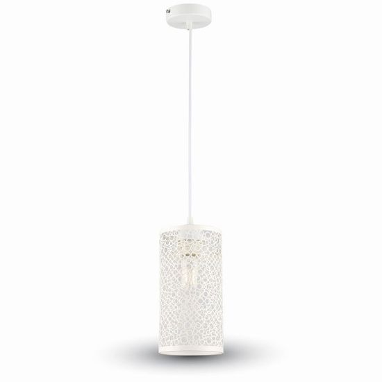 Immagine di LAMPADA A SOSPENSIONE A CILINDRO ALVEOLARE IN METALLO COLORE BIANCO Ø13 X H25CM PORTALAMPADA ATTACCO E27 VT-7131-MW V-TAC