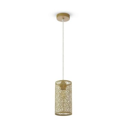 Immagine di LAMPADA A SOSPENSIONE A CILINDRO ALVEOLARE IN METALLO COLORE ORO SATINATO Ø13 x H 25 CM PORTALAMPADA ATTACCO E27 VT-7131-CG V-TAC
