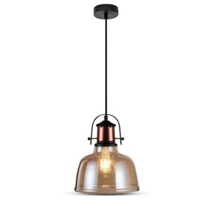 Immagine di LAMPADA A SOSPENSIONE IN VETRO AMBRATO E METALLO Ø22 X H28CM PORTALAMPADA ATTACCO E27 VT-7220-A V-TAC