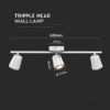 Immagine di FARETTO LED TRIPLO DA MURO 15W CON TESTA ORIENTABILE COLORE BIANCO 4000K IP20 VT-818-W-N V-TAC