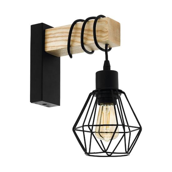 Immagine di LAMPADA EGLO TOWNSHEND 5 - STRUTTURA IN METALLO E LEGNO / FINITURA ACCIAIO, GESSO L.140 MM H.275 MM