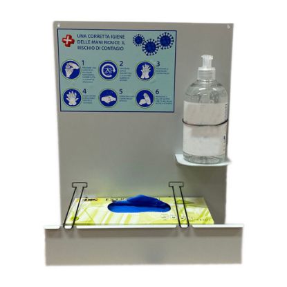 Immagine di DISPENSER UNIVERSALE A PARETE CON MENSOLA E GEL 500 ML