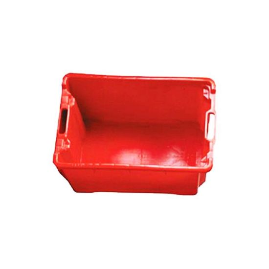 Immagine di CASSA IN PLASTICA ROSSA (HDPE) RETTANGOLARE CON MANIGLIE SOVRAPPONIBILE (LxHxP) 63x33x44 CM DA 65 LT ICS