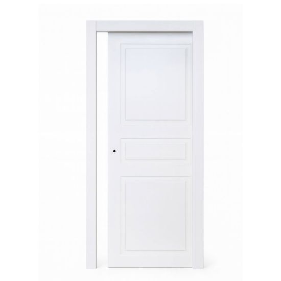 Immagine di PORTA PANTOGRAFATA 3 BUGNE LACCATO BIANCO SCORREVOLE INTERNO MISURA 80x210x10/12 CM REVERSIBILE