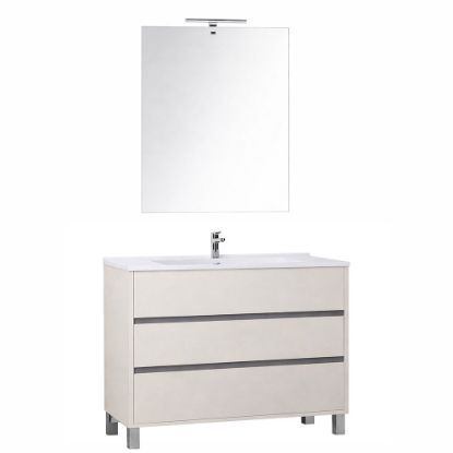Immagine di MOBILE MOON 3.0 CM 85 A TERRA SETA 3 CASSETTI LAVABO+SPECCHIO+LAMPADA LED LABOR LEGNO