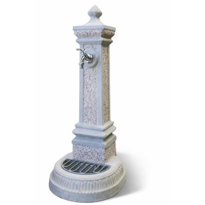 Immagine di FONTANA MEDIULANUM IN CALCESTRUZZO BOCCIARDATO GRIGIO E GRANIGLIA BIANCA/ROSSA/NERA L 41 P 37 H 83 CM SENZA GRIGLIA - RUBINETTO - PILETTA KAM