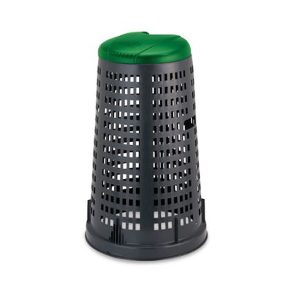 Immagine di TRESPOLO PORTASACCO GRIGLIATO IN POLIPROPILENE NERO 110 LT Ø 37 H 85,5 CM CON COPERCHIO VERDE