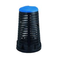 Immagine di TRESPOLO PORTASACCO GRIGLIATO IN POLIPROPILENE NERO 110 LT Ø 37 H 85,5 CM CON COPERCHIO BLU