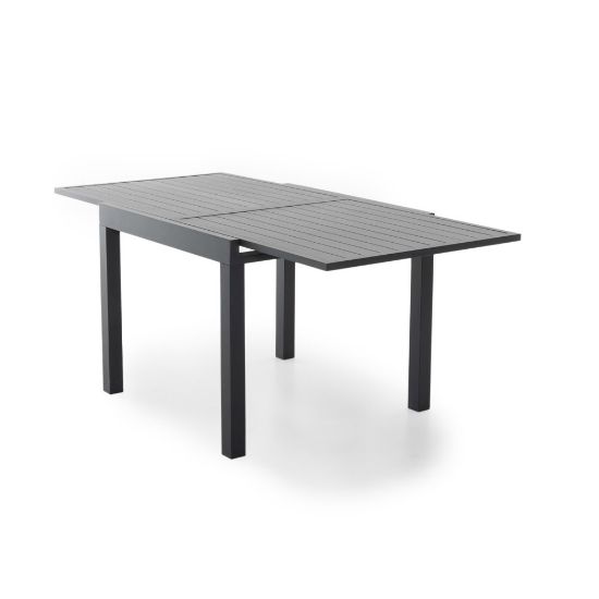 Immagine di TAVOLO DA GIARDINO IN ALLUMINIO MOD.OSTUNI ANTRACITE CON PIANO A DOGHE ALLUNGABILE L 90-180 P 90 H 75 IDEALE PER 4-6 POSTI