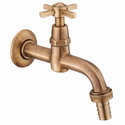 Immagine di RUBINETTO OTTONE  Ø 1/2" ESAGONALE A PORTAGOMMA MANIGLIA A CROCE  PER FONTANA DA ESTERNI
