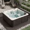 Immagine di MINIPISCINA DA ESTERNO VITA XL MISURA 200X200 CM H. 85 CM STD UV+CROMOLIGHT+BLUETOOTH CON PANNELLI DOGATI FINITURA DARK BROWN E COPERTURA ESTIVA NOVELLINI