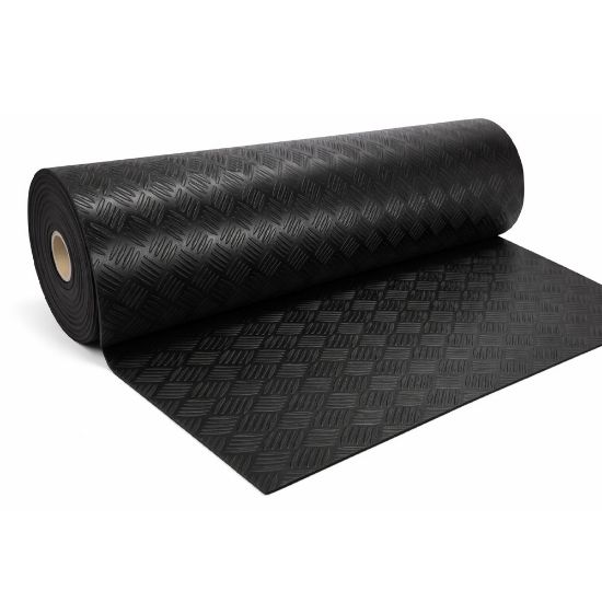 Immagine di PAVIMENTO IN GOMMA ANTISCIVOLO CON RILIEVO ALLUMINIO NERO H 120 CM SPESSORE 3,0 MM ROTOLO DA 15 ML VELCOC