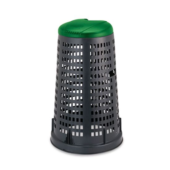 Immagine di TRESPOLO PORTASACCO GRIGLIATO IN POLIPROPILENE NERO 110 LT Ø 37 H 85,5 CM CON COPERCHIO VERDE