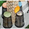 Immagine di TRESPOLO PORTASACCO GRIGLIATO IN POLIPROPILENE NERO 110 LT Ø 37 H 85,5 CM CON COPERCHIO VERDE